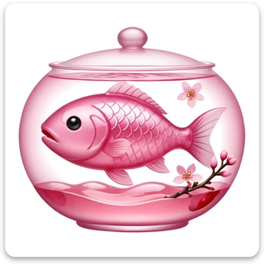 sakura pudding shaped like a fish with cherry blossom garnish sticker