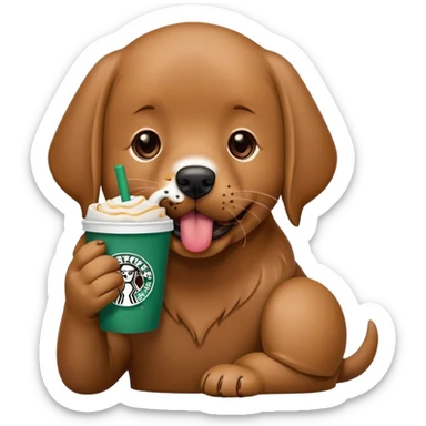 brown labrador dog licking a Starbucks pup cup  sticker