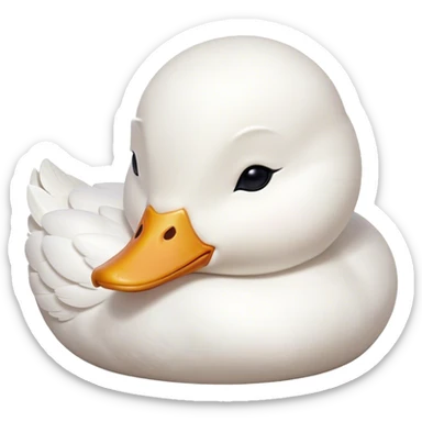 Meme-Worthy Cute Sleeping White Duck Portrait Emoji, Head resting peacefully with a contented smile, showcasing a sleek, graceful build and a luxuriously soft pure white plumage, eyes shut in a serene, restful nap, Simplified yet hilariously adorable features, highly detailed, glowing with a soft, drowsy light, high shine, relaxed and utterly lovable, stylized with an air of playful laziness, bright and heartwarming, soft glowing outline, capturing the essence of a comically sleepy duck, so meme-worthy it feels like it could instantly become the next viral sensation of adorable slumber! sticker