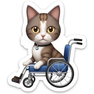 full body small short hair dark brown and white cat with hazel eyes walking in a wheelchair for cats sticker