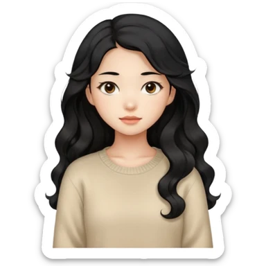 Beautiful girl,Black hair, wavy long hair,Black eyes,Chinese, beige sweater  sticker