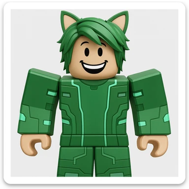 Edit the character in the reference image to have a happy expression, keeping the original Roblox style, outfit, and face color exactly as in the reference image. sticker