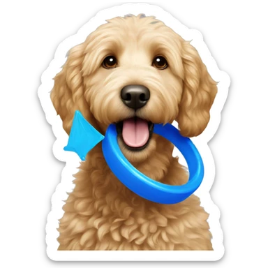 blonde golden doodle with blue frisbee in his mouth sticker