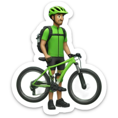 Mountain biker adulto. Sin mochila, con bicicleta de color verde, y con ropa de color negra sticker