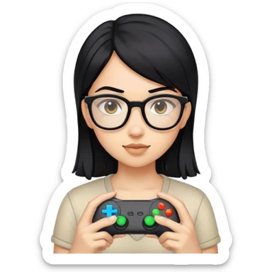 gamer, black hair girl with glasses sticker