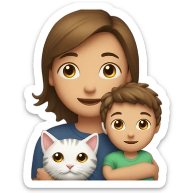 A little kid with his mom and a cat sticker