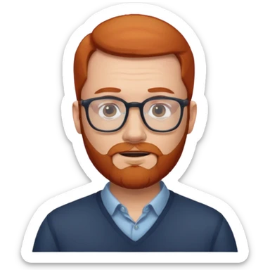 Un homme roux avec une calvitie et une barbe portant des lunettes sticker