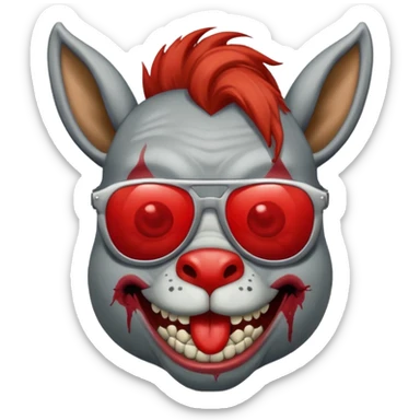Zombie donkey with sun glasses and red hair and joker nose hungry  sticker