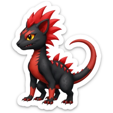 Shiny badass Fiery gothic evil black and red salandit-Liten-torracat with a red Mohawk  sticker