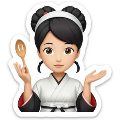japan mom with black bun wearing white hom kimono and white apron sticker