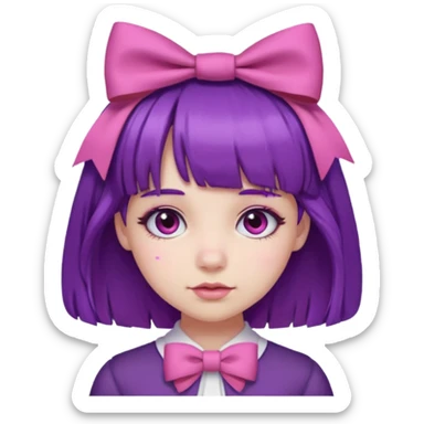 girl with bangs and purple hair and pink hairbow sticker