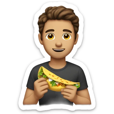 Brown haired young man with no beard eating taco sticker