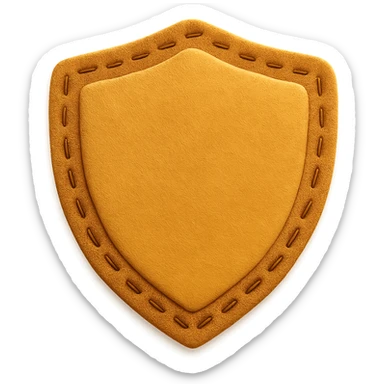 <StylePrompt>
  <Name>Minimal Felt Appliqué Icon</Name>
  <Description>
    A soft, handcrafted felt icon style with lightly padded forms, simple shapes, and clean outlines. Features slightly more visible stitching for tactile charm while maintaining a low-detail aesthetic.
  </Description>
  <VisualProperties>
    <Material>Felt</Material>
    <Texture>Soft, matte surface with subtle fiber detail</Texture>
    <Stitching>
      <Type>Threaded edge stitch</Type>
      <Color>Muted orange or warm brown</Color>
      <Pattern>Evenly spaced running stitch around edges</Pattern>
      <Thickness>Medium (approximately 10% more pronounced than minimal)</Thickness>
      <Contrast>Moderate (stitch color clearly distinct from base felt)</Contrast>
    </Stitching>
    <Padding>Low to moderate—slightly raised but not deeply dimensional</Padding>
    <Edges>Smooth and rounded with clean curves</Edges>
    <ColorPalette>
      <Primary>Warm yellows, oranges, and browns</Primary>
      <Accent>Dark brown for facial features</Accent>
      <Background>Neutral off-white or soft beige</Background>
    </ColorPalette>
  </VisualProperties>
  <FacialFeatures>
    <Eyes>Small round dots</Eyes>
    <Nose>Simple oval or triangle</Nose>
    <Mouth>Minimal curved line or none</Mouth>
    <DetailLevel>Low</DetailLevel>
  </FacialFeatures>
  <Rendering>
    <Lighting>Soft and diffused</Lighting>
    <Shadows>Subtle, barely visible</Shadows>
    <Perspective>Front or side profile, flat angle</Perspective>
  </Rendering>
  <Applicability>
    <SubjectType>Animals, symbols, objects</SubjectType>
    <OutputFormat>Icon, patch, or sticker</OutputFormat>
  </Applicability>
</StylePrompt>

{subject} = shield sticker