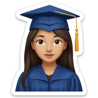 带着学士帽的，深棕色长发，黄种偏白皮肤的，高鼻梁，不戴眼镜的女博士生，在wink，年龄26岁，学士服是深蓝色和黑领子 sticker