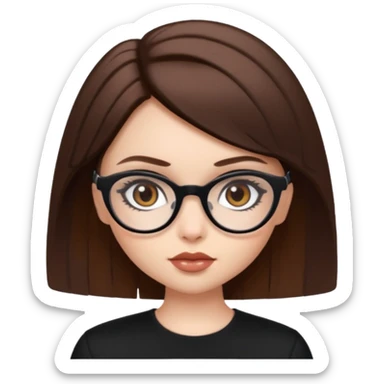 pale skin, bratz baddie, beautiful hazel brown, eyeliner, short brown hair, black glasses sticker