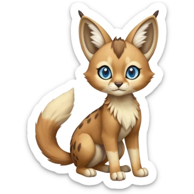 Big-eared big-eyed cute realistic animalistic feral digitigrade 4-legged anime-styled Meloetta-Caracal-Trico-Vernid-Sergal-Serval-hybrid-fusion-creature-animal, full body sticker