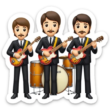 Cinematic Realistic The Beatles Group Emoji, depicted as an iconic band of four exuding playful charisma and musical genius with retro instruments and vibrant expressions, rendered with rich textures and nostalgic dynamic lighting that captures their legendary impact on pop culture. sticker