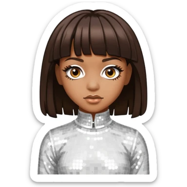 Left Eye from TLC with medium dark brown hair, white sequin outfit sticker