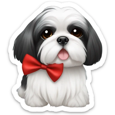 White and black Shih Tzu with red bow sticker