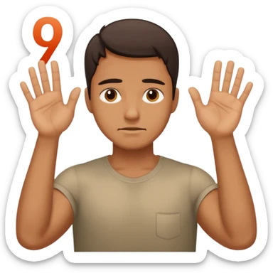 A man struggling his shoulders with 6 above his left hand and 7 above his right hand  sticker