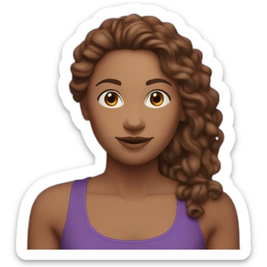 a yoga instructor with long, brown, curly hair. I'm in a yoga pose and wearing purple yoga pants and a purple tank top. sticker