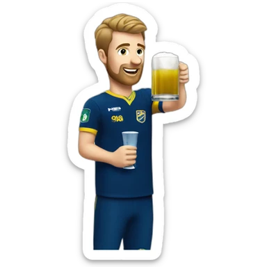 Irish man in boca juniors uniform standing up cheering and drinking the mate drink sticker