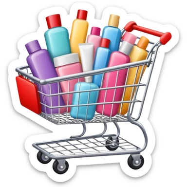 shopping cart full of brand-labeled beauty products sticker