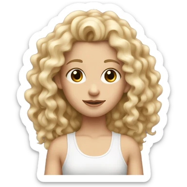 white girl with really curly long blonde hair wearing tank top sticker