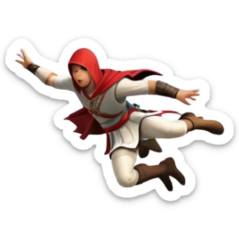 An icon featuring a hero performing a leap of faith from a tower in Florence, inspired by adventure games like Assassin's Creed. The design captures the dramatic moment mid-air, with detailed architecture and a bustling city below. Transparent background sticker