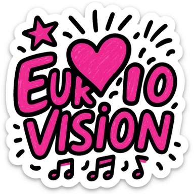 Eurovision logo reimagined in a bold pink color palette, with playful, energetic accents and a sense of celebration sticker