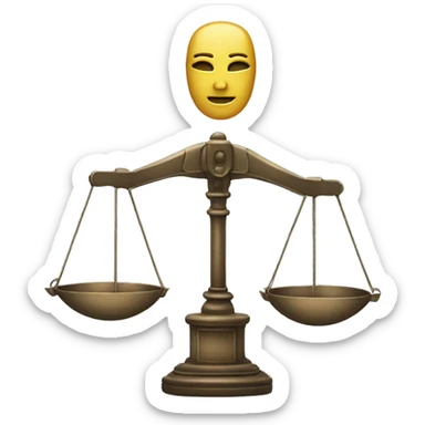 a balance of justice with a robot head on one side and a book on the other side sticker