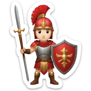 A strong Roman soldier in red-plumed helmet, bronze armor, and firm shield stance.
 sticker
