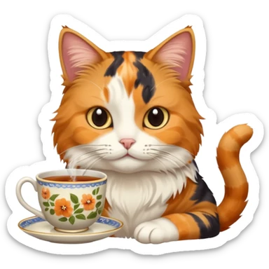 Çay içen kedi sticker