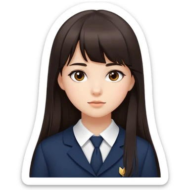 Girl in elegant school uniform with dark brown bangs, long straight hair, minimal makeup, attractive expression sticker