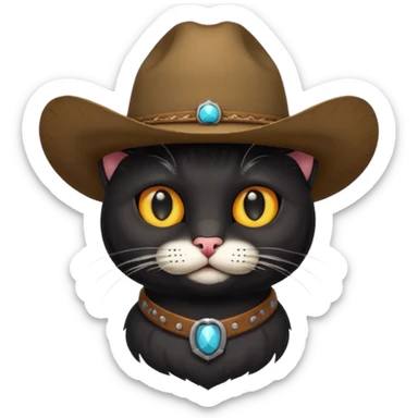 combine the cowboy empjis with a bclack cat emoji and make it have a black thick moustache sticker