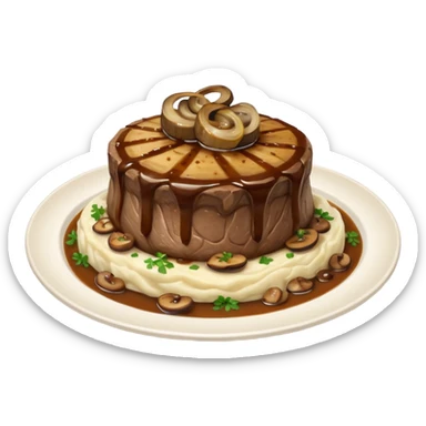 One Filet with mashed potato’s and mushroom gravy with grilled onions sticker