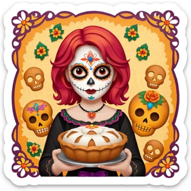 Día de muertos cabello rojo pan de muerto papel picado sticker