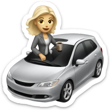 Blonde woman driving silver hatchback drinking coffee sticker