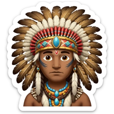 A proud chief with feathered headdress, calm powerful stance, and painted patterns on his face.
 sticker