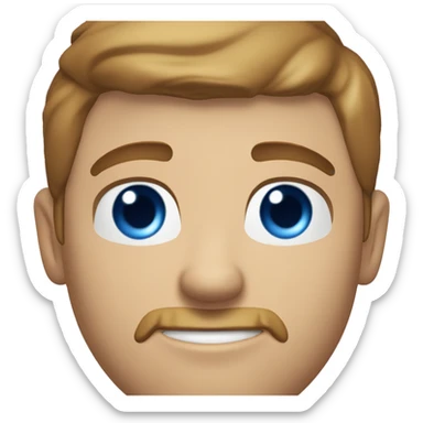 A head and shoulders shot of a 33 year old White man, with short brown hair, with stubble facial hair,   with blue eyes wearing a t-shirt. sticker