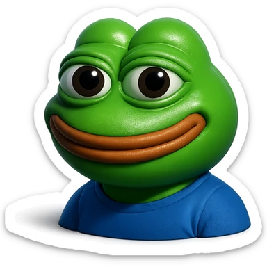 make a pepe in bright green smiling and looking straight at the camera in 3d style, good highlights and shadows, drop shadows sticker