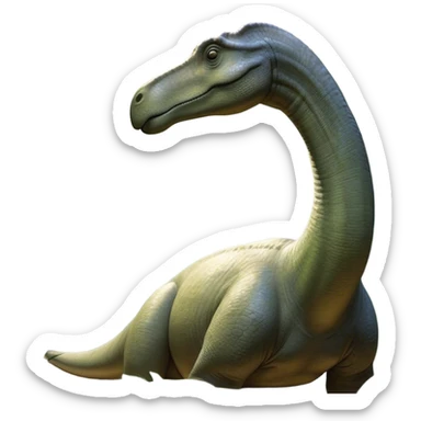 Beautiful and Majestic Brontosaurus Portrait Emoji, Head and body rendered in serene repose with a gentle, confident smile, showcasing its enormous, graceful neck and a massive, textured form with eyes softly closed in tranquil repose, Simplified yet exquisitely endearing features, highly detailed, glowing with a soft, drowsy ancient light, high shine, relaxed and utterly majestic, stylized with an air of timeless prehistoric splendor, soft glowing outline, capturing the essence of a beautiful and majestic Brontosaurus that embodies the serene power of the ancient world! sticker