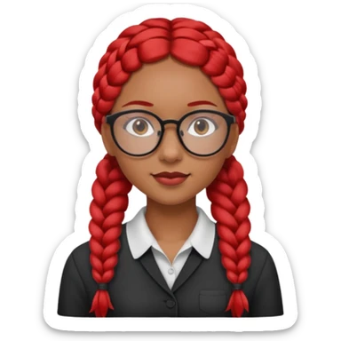 Dark Tan girl with long red plaits and red rmmed  glasses head neck and shoulder shot only sticker