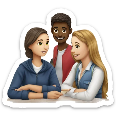 3 European students chatting at lesson sticker