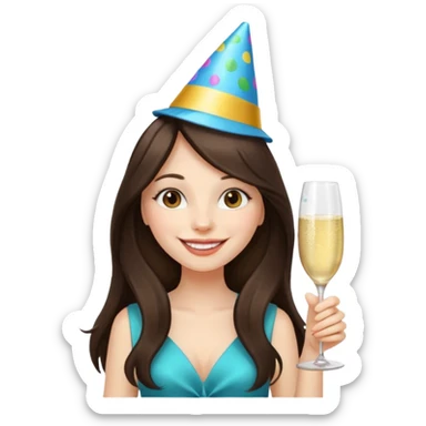 white happy long haired brunette girl partying sticker