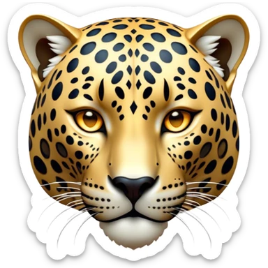 Cinematic Noble Jaguar Portrait Emoji, Poised and elegant, with a sleek, muscular build adorned with striking rosette patterns and intense, focused eyes, Simplified yet sharp and sophisticated features, highly detailed, glowing with a soft, wild luminescence, high shine, intelligent and graceful, stylized with an air of untamed nobility, focused and alert, soft glowing outline, capturing the essence of a watchful guardian that feels as though it could step out of the screen with effortless authority! sticker