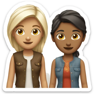 Two friends one brunette indian girl one blonde white girl sticker