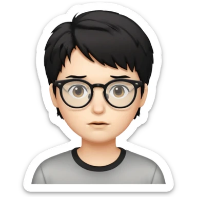 Cabelo bagunçado meio pequeno preto com cor de pele branca e com oculos sticker