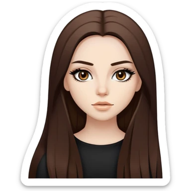 pretty baddie, brown straight hair, pale skin, long hair, dark brown eyes, bold black eyeliner sticker