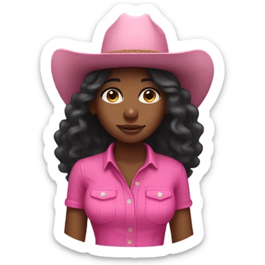 Black girl with long hair wearing a pink cowboy hat sticker